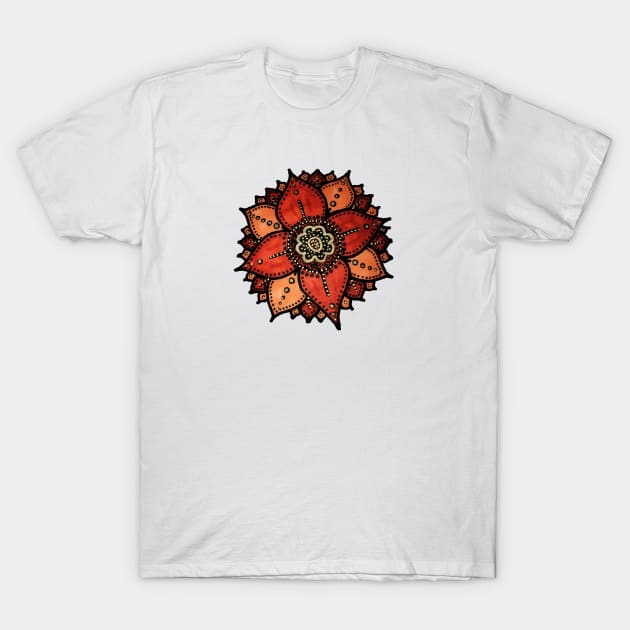 Hand Drawn Rustic Mandala Flower - Fall Colors T-Shirt by MysticMagpie